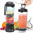 DENOKIN Portable Blender 20oz Vessel, Shakes and Smoothies Cordless Personal Size Blend Cup with 6 Blade and a Travel Lid (Elegant Black)