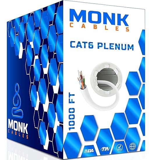 MONK CABLES | CAT6 Plenum Cable 1000ft | UTP, 23AWG, 550MHz | DSX-8000 Certified | Most Certified Cable of The Whole Market (White)