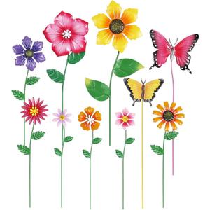 hogardeck Garden Decor for Outside, Set of 10 Metal Flowers Decorative Garden Stakes for Spring Decor, Yard Art Garden Decorations for Outdoor Lawn Porch Pathway (Multi-Color) (Color b)