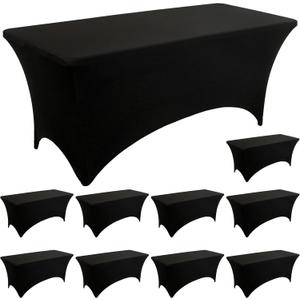 10 Pack Rectangle Table Cloths, Black Spandex Table Covers 6FT, Black Washable Fitted Tablecloths with Tight Stretch for Party/Banquet/Wedding/Event (10PACK-6FT)