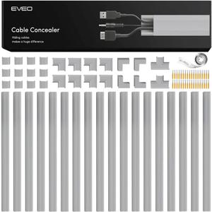 EVEO Cable Hider Wall 306 - Cable Raceway Cord Hider - Wire Covers for Cords on Wall, Cord Cover, Wall Cable Hider, Cable Concealer, Wire Hiders for TV on Wall - 20X (L16 W0.95 H0.5) - Medium | Grey