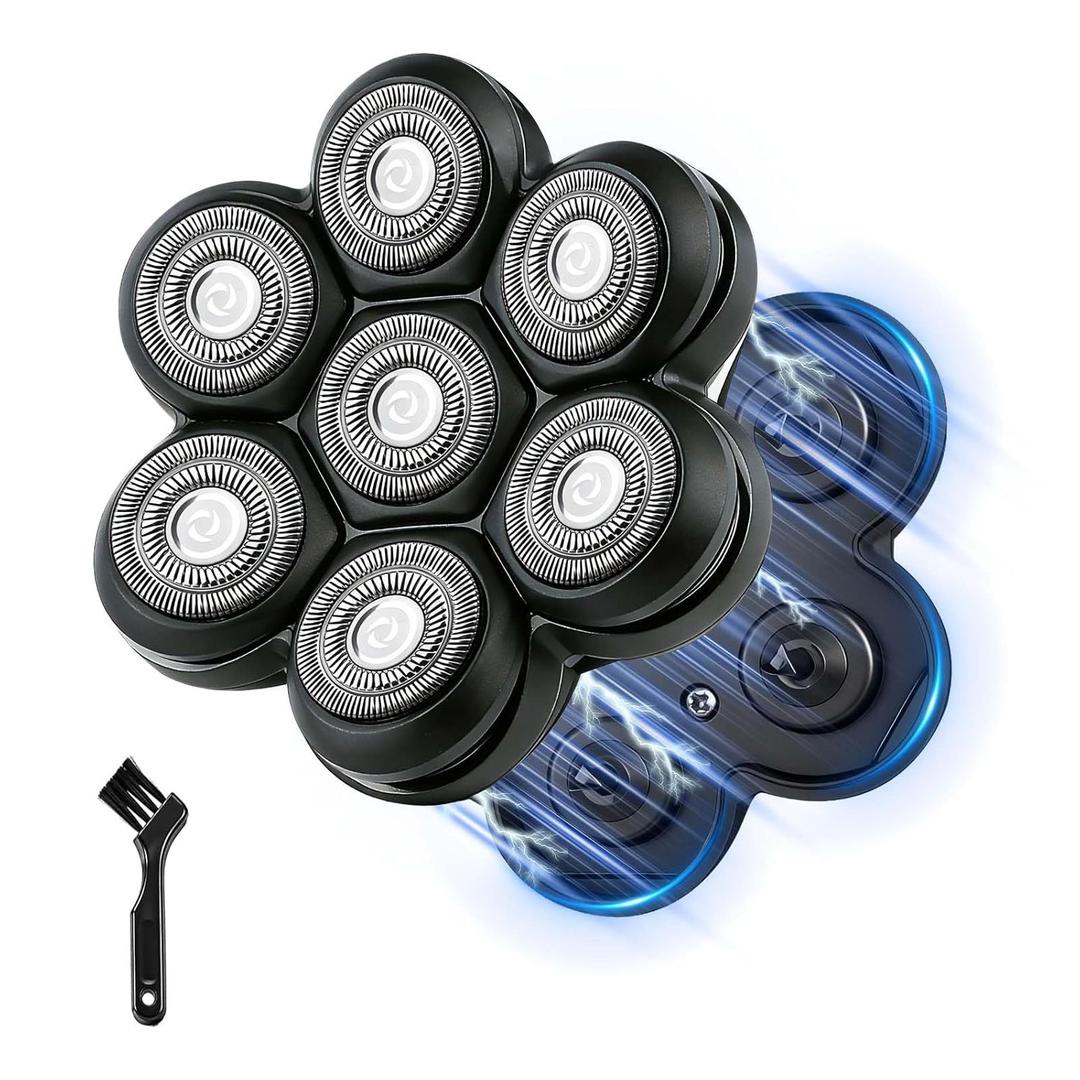 Magnetic 7-Blade Head Shaver Replacement Heads, Waterproof Rotary Razor Blades for Bald Men, Compatible with Freebird,Wyklaus SHPAVVER & Other Similar Head Shavers (Black-1 Pack)