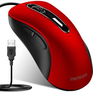 memzuoix Wired Mouse, USB Computer Mouse 1200 DPI Mobile Optical Mouse Ergonomic Design Computer Mice with 5FT Cord for Laptop, PC, Desktop, MacBook, 5 Buttons (Pomegranate Red)