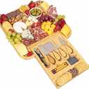 Charcuterie Board Set  Bamboo Cheese Board with Slide-Out Drawer & Knife Set  Wedding & Housewarming Gift  Large Serving Platter for Entertaining & Parties (Plain  No Engraving)