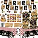 Pirate Birthday Party Decorations, Pirate Party Supplies for 20 Guests with Banner, Hanging Swirls, Tablecloths, Plates, Napkins, Forks, Cake Topper, Cupcake Toppers