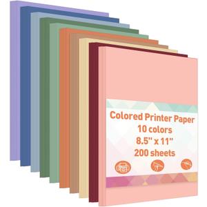 MAXECHO 8.5" x 11" Bulk Colored Copy & Print Paper, 200 Sheets 10 Assorted Colors Printer Paper Computer Paper Suitable for Origami, Crafts, DIY Projects, 80 GSM