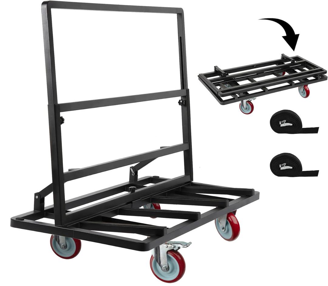 Folding Drywall Dolly w/ 5" Swivel Casters, 44.5" x 22" x 40" Plywood Cart w/ 2000 LBS Load Capacity, Portable Panel Truck Cart for Handling Plywood, Plasterboard, Glass