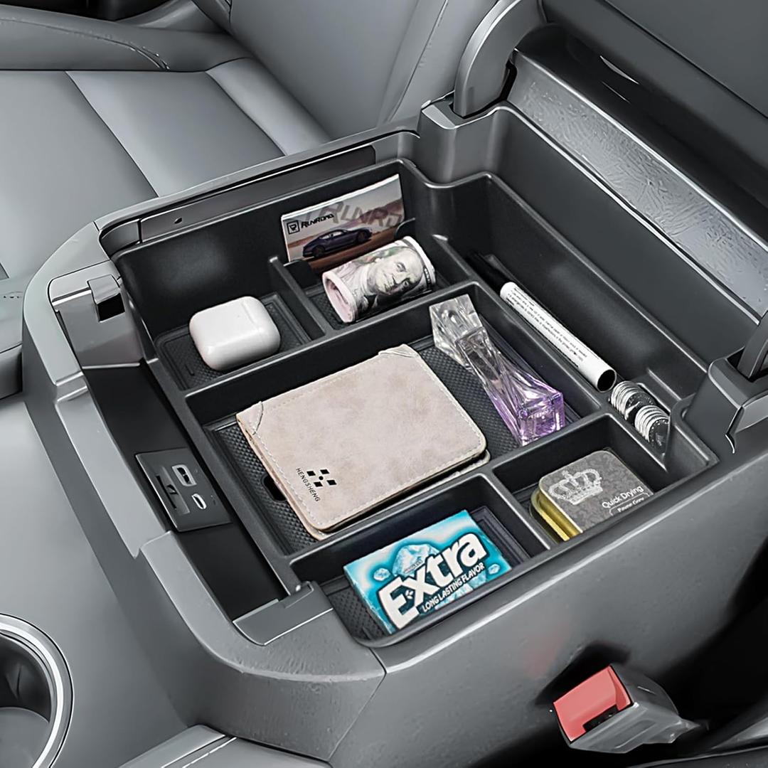 RUNROAD Center Console Organizer Tray Compatible with 2021-2024 2025 Chevy Suburban Tahoe & 2021-2024 Yukon Accessories, Armrest Storage Box For Yukon XL Compartment, NOT for Power Sliding Console
