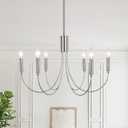 Modern Chandeliers for Dining Room, 6-Lights Vintage Farmhouse Chandeliers, Large Brushed Nickel Hanging Light Fixture for Dining Room Kitchen Island Living Room, 23.6" Diameter, Adjustable Height
