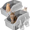 2PACK Stainless Steel Cat Litter Boxes, XL Large Metal Litter Box with High Sides Lid, Odor Free Litter Pan Include Scoop Easy Cleaning Anti-Scratch Kitty Cat Box Anti-Urine Leakage, Non-Sticky