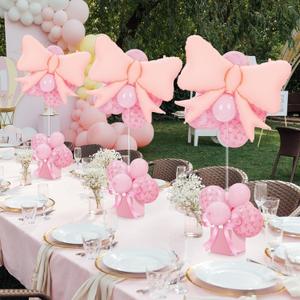 Gejoy 4 Sets Pink Bow Table Centerpiece Decorations Include 4 Pink Bows 4 Decorative Boxes Balloons of Different Sizes 4 Balloon Stand Kits for Wedding Bridal Baby Shower Birthday Party