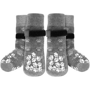 Anti-Slip Dog Socks Prevent Licking Paws,Dog Socks with Grippers for Senior Dogs Walk on Hardwood Floor,Dog Grippers with Strong Traction,Dog Essentials,Grey 2 Pairs,XS