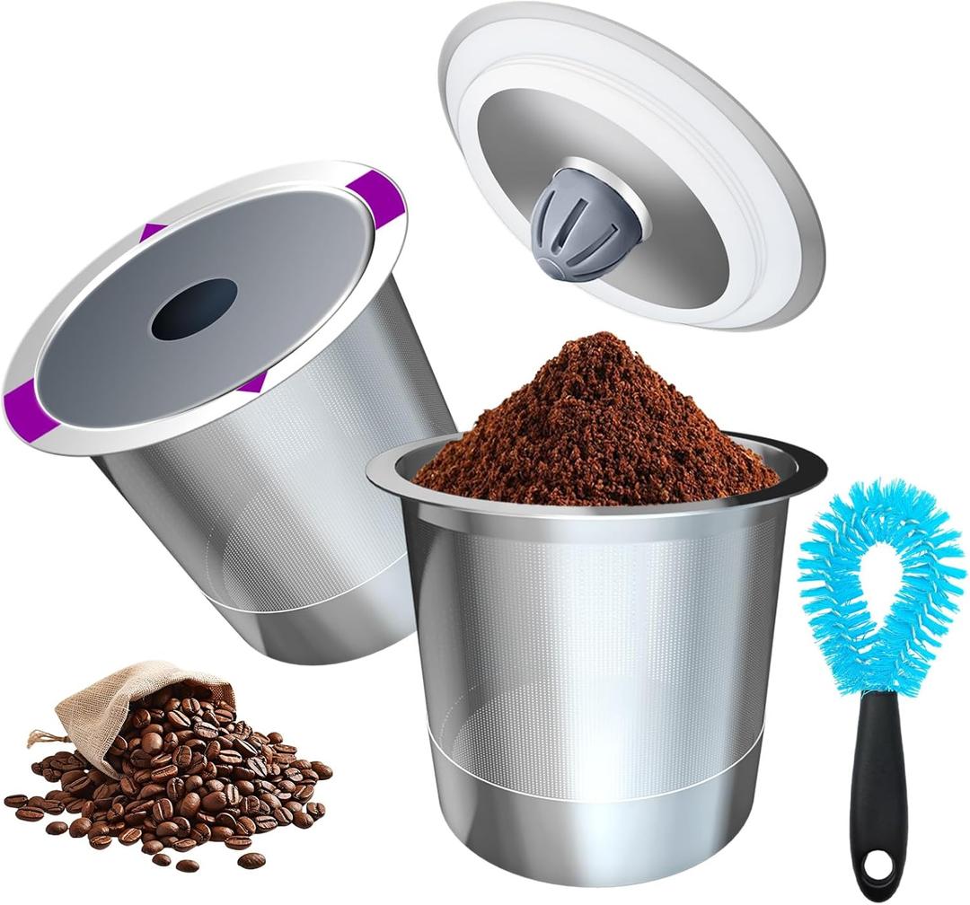 2 x 2 Pack Reusable K Cups for Keurig, Stainless Steel Coffee Pod, K Cup Reusable Coffee Pods With Cleaning Brush, Save Pods for Keurig Machine