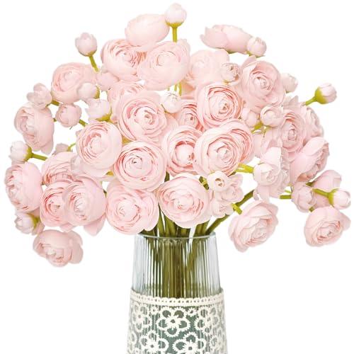 Letjolt Ranunculus Artificial Flower Pink Silk Flowers Faux DIY Bouquet for Wedding Engagement Centerpieces Arrangements Bridal Shower Decorations Home Decor 18pcs
