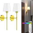 Stylish Battery Operated Wall Sconce, Set of 2 Wireless Wall Lights for Bedroom and Living Room, Remote-Controlled Wall Lamps with 12 Color Modes for Cozy Ambiance (Golden)