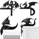 MorningRo 4 Pcs Dragon Door Frame Decoration Set Black Metal Themed Corner Sign Bathroom Wall Art Decor for Indoor Outdoor Door Window Home Office