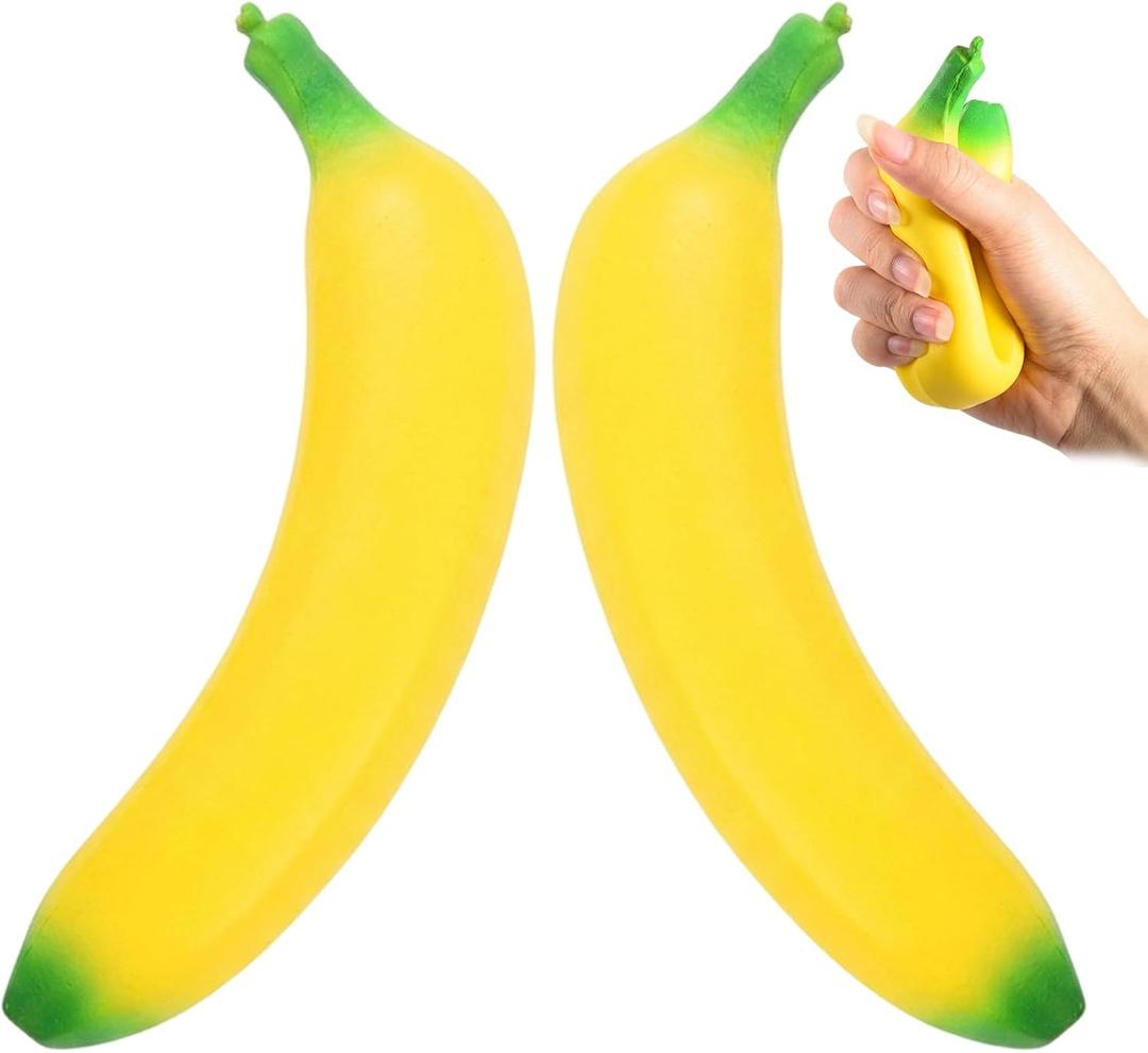 Banana Squishy Toy, Large Banana Squishy for Stress Relief and Focus, Stretchy Squeeze Banana for Sensory Stimulation, Soft Rubber Banana Desk Accessory for Office and Classroom Use