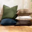 18x18 Inch Set of 2 Decorative Linen Solid Throw Pillow Covers Boho Accent Farmhouse Pillowcases Modern Neutral Spring Home Decor for Couch Sofa Living Room Bed, Dark Olive Green