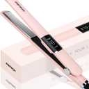 PRITECH Flat Iron Hair Straightener, Titanium Flat Iron with Adjustable Temp(290F-450F), 1 inch Plate for All Hairstyles Anti-Frizz Dual Voltage Straightening and Curler 2 in 1 (Pink)