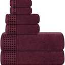 GLAMBURG 100% Cotton Ultra Soft 6 Pack Towel Set, Contains 2 Bath Towels 28x55 Inches, 2 Hand Towels 16x24 Inches & 2 Wash Cloths 12x12 Inches, Compact Absorbent Lightweight & Quick Dry - Burgundy