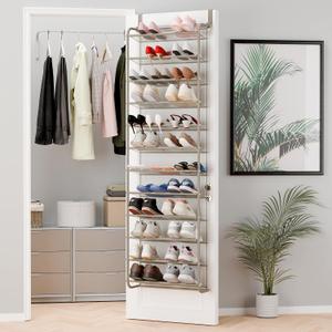 Whitmor 36 Pair Over The Door Shoe Organizer, 12 Tier Hanging Shoe Organizer, Heavy Duty Metal & Mesh Shoe Holder, Hanging Shoe Rack for Closet Organizer & Storage, 69"L x 21.7"W x 7.5"H, Mocha