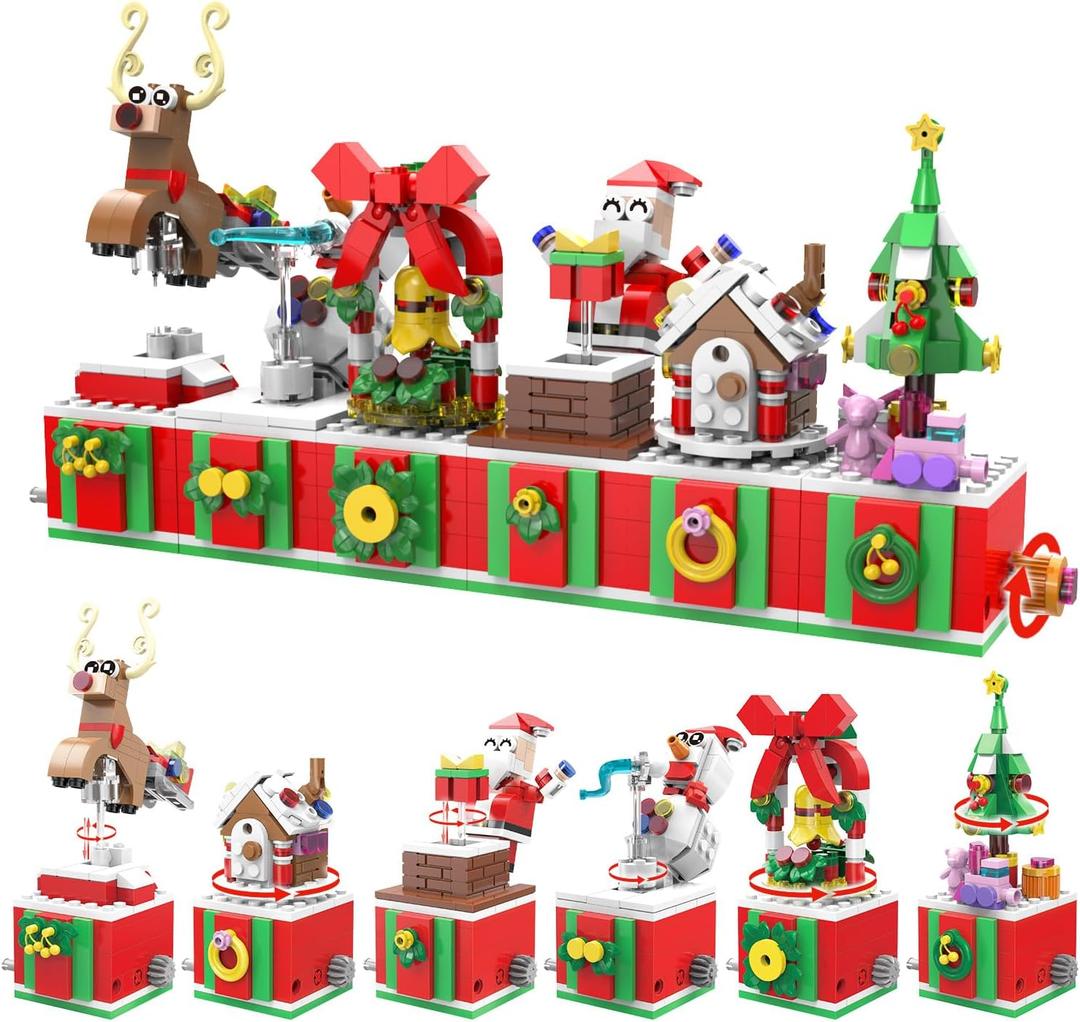 Christmas Building Blocks Set 6in1 Xmas Building Brick Toys 2025 Christmas Rotating Building Kits Santa/Reindeer/Christmas Tree Building Sets Gifts for Adults Teens Kids Girls Boys Ages 6+, 816PCS