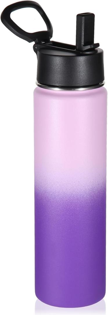 Volhoply 24 Ounce Insulated Water Bottle with Straw Lid,Stainless Steel Wide Mouth Sport Bottles with Handle,Double Wall Vacuum Cups Keep Cold,Reusable Travel Thermal Cups For Holder(Lavender,1)