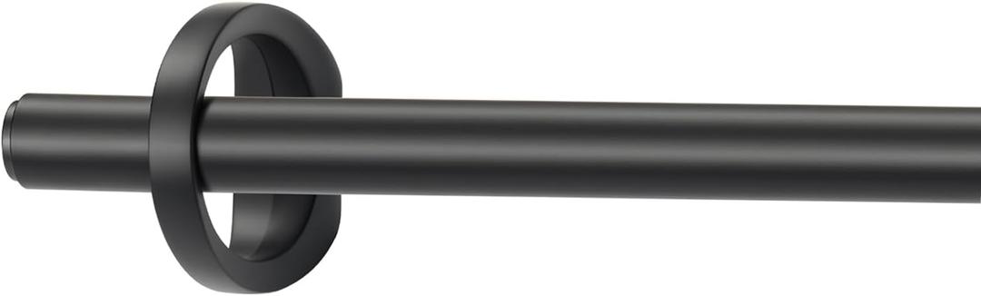 Modern Curtain Rods, 1Inch Diameter Decorative Single Window Rod Telescoping 28-48 Inch Adjustable Drapery Rods Matte Black Color For Bedroom Living Room Kitchen Office