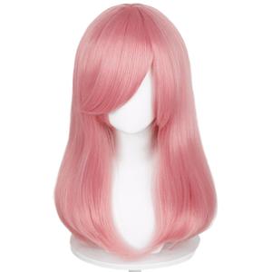 LABEAUT Pastel Pink Cosplay Wig for Woman Men for Long Straight Cosplay Wig with Bangs for Anime Heat Resistant Hair for Party and Halloween Costume Christmas Synthetic Hair