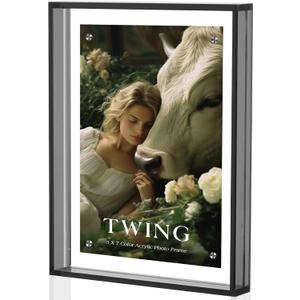 TWING 5x7 Picture Frame, Acrylic Photo Frame Self Standing Magnetic Color Floating Picture Frame Use as 5x7, 5x5, 4x6 - Horizontal and Vertical Formats for Wall and Tabletop Display, Grey, 1 Pack