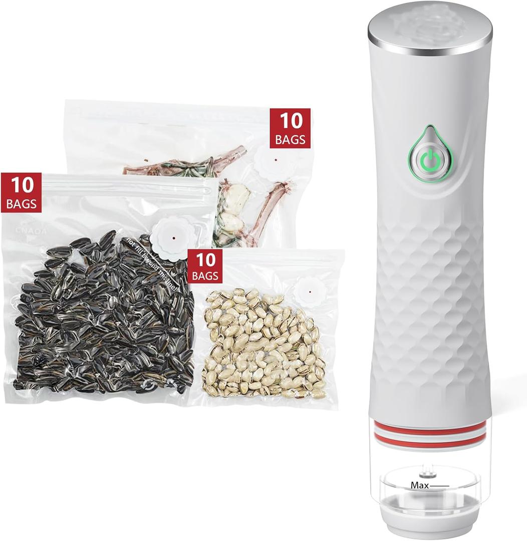 Compact Vacuum Sealer for Food with 30 Reusable Bags Portable Vacuum Sealer Machine, Food Vacuum Sealer Handheld, Keep Meals Fresh Up to 6X Longe
