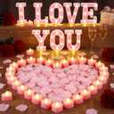 I Love You Light up Letter with 24 LED Heart Flameless Candle 2000 Fake Rose Petals Proposal Decoration Romantic Special Night for Anniversary Wedding Engagement Birthday Party(Pink)