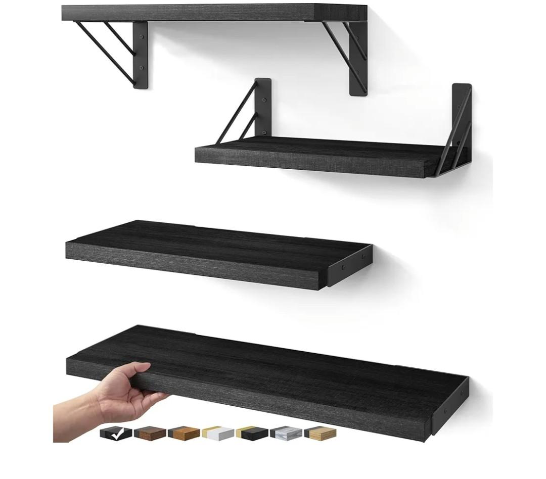 BAYKA Wall Shelves for Bedroom Decor, Floating Shelves for Wall Storage, Display Mounted Rustic Wood Shelf for Books,Plants,Corner Shelves for Bathroom,Kitchen,Living Room(Set of 4)