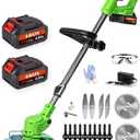 Electric Weed Wacker Cordless, 21V Weed Cordless Eater, 4 in 1 Lightweight Stringless Brush Cutter, with 2 Pcs 4.0 Ah Battery Grass Trimmer, 4 Types Blades for Yard Clearing (Green)