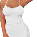 Mizoci Women's Sexy Sleeveless Spaghetti Strap Tank Bodycon Tight Mini Club Party Dress (White), XS