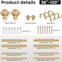 Gold Double Curtain Rods for Windows 66 to 120 Inch, 1 Inch Adjustable Decorative Crystal Long Dual Curtain Rod, Heavy Duty Vintage Double Drapery Pole with Gold Foil Finials for Living Room