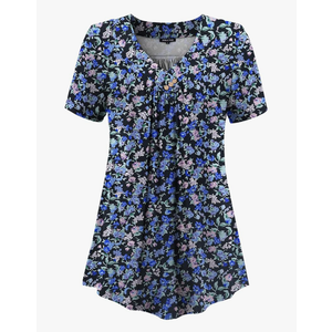 FOLUNSI Women’s Plus Size Short Sleeve Henley Shirt V Neck Floral Blouses Tunic Tops M-4XL