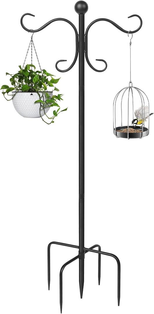 AOMGD 76 Inch Adjustable Double Shepherds Hooks for Outdoor Heavy Duty, Two Sided Garden Bird Feeder Pole for Hanging Plant Baskets, Solar Lights, Weddings Decor