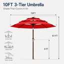 10ft Patio Umbrella, 3-Tier Vented Outdoor Table Umbrella with 8 Sturdy Fiberglass Ribs, Windproof Market Umbrella with Push Button Tilt and Crank, UV Protection for Deck, Pool, Red