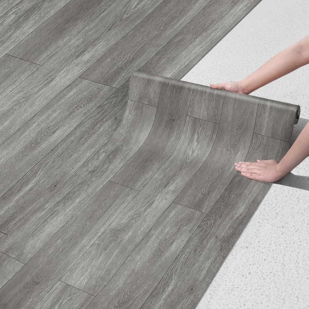 Peel and Stick Floor Tiles Vinyl Flooring Roll 23.6"x 354 Linoleum Laminate Floor Tiles Peel and Stick Self Adhesive Waterproof Grey Wood Plank Sheet Flooring Sticker for Home Room