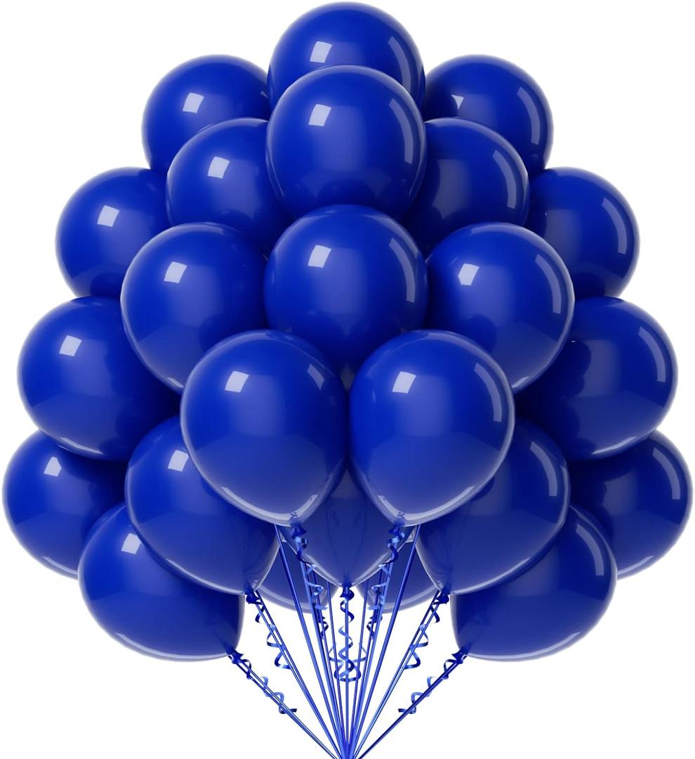 FOTIOMRG Royal Blue Balloons 12 inch, 50 Pack Royal Blue Latex Party Balloons Helium Quality for Birthday Graduation Baby Shower Baseball Nautical Wedding Party Decorations (with Blue Ribbon)