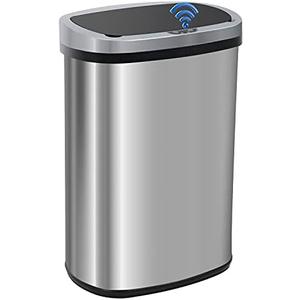 FDW Garbage Can 13 Gallon 50 Liter Kitchen Trash Can for Bathroom Bedroom Home Office Automatic Touch Free High-Capacity with Lid Brushed Stainless Steel Waste Bin