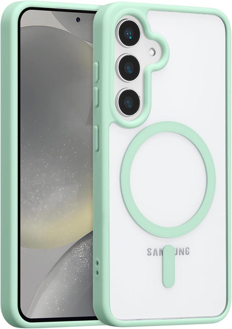 RALEAVO for Samsung Galaxy S24 Plus/S25 Plus Case Strong Magnetic Clear Cover [Compatible with Magsafe] Slim Shockproof Protective Case for S24 Plus/S25 Plus with Transparent Hard Back, Green