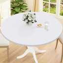 Smiry Round Picnic Tablecloth, Waterproof Elastic Fitted Table Covers for 45" - 56" Tables, Wipeable Flannel Backed Vinyl Tablecloths for Camping, Indoor, Outdoor, White