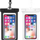 2 x Waterproof Phone Pouch, IPX8 Cell Phone Case for iPhone 15 14 13 Pro Max Plus Galaxy S22 S23 up to 7" Essential Dry Bag for Beach Cruise Ship, 2 Pack(Black+White)