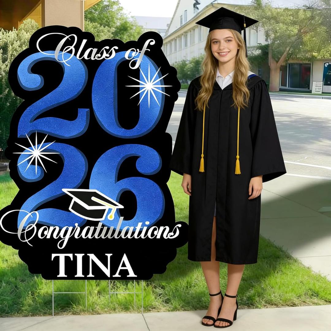 2026 Graduation Yard Sign Decoration,40 Inch Glitter Congrats Graduation Lawn Yard Signs with Stakes for Outdoor Large Waterproof Personalized Congrats Graduation Party Decoration Class of 2026Blue