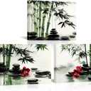 Biuteawal 3 Panels Zen Wall Art for Bathroom Decor Zen Stone with Green Bamboo Picture Print Peaceful Artwork Painting Home Bathroom Meditation Room Spa Room Decoration