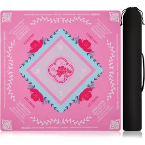 Pink Mahjong Mat 31.5"x31.5" American Mahjong Mat for Table with Printed Rules and Carry Bag Non-Slip Noise-Reducing Mahjong Table Mat Gift for Women (Pink)