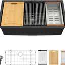 Lordear 33 Black Kitchen Sink Granite Composite Undermount Sink 33x19 Inch Quartz Composite Black Deep Single Bowl Workstation Undermount Kitchen Sinks