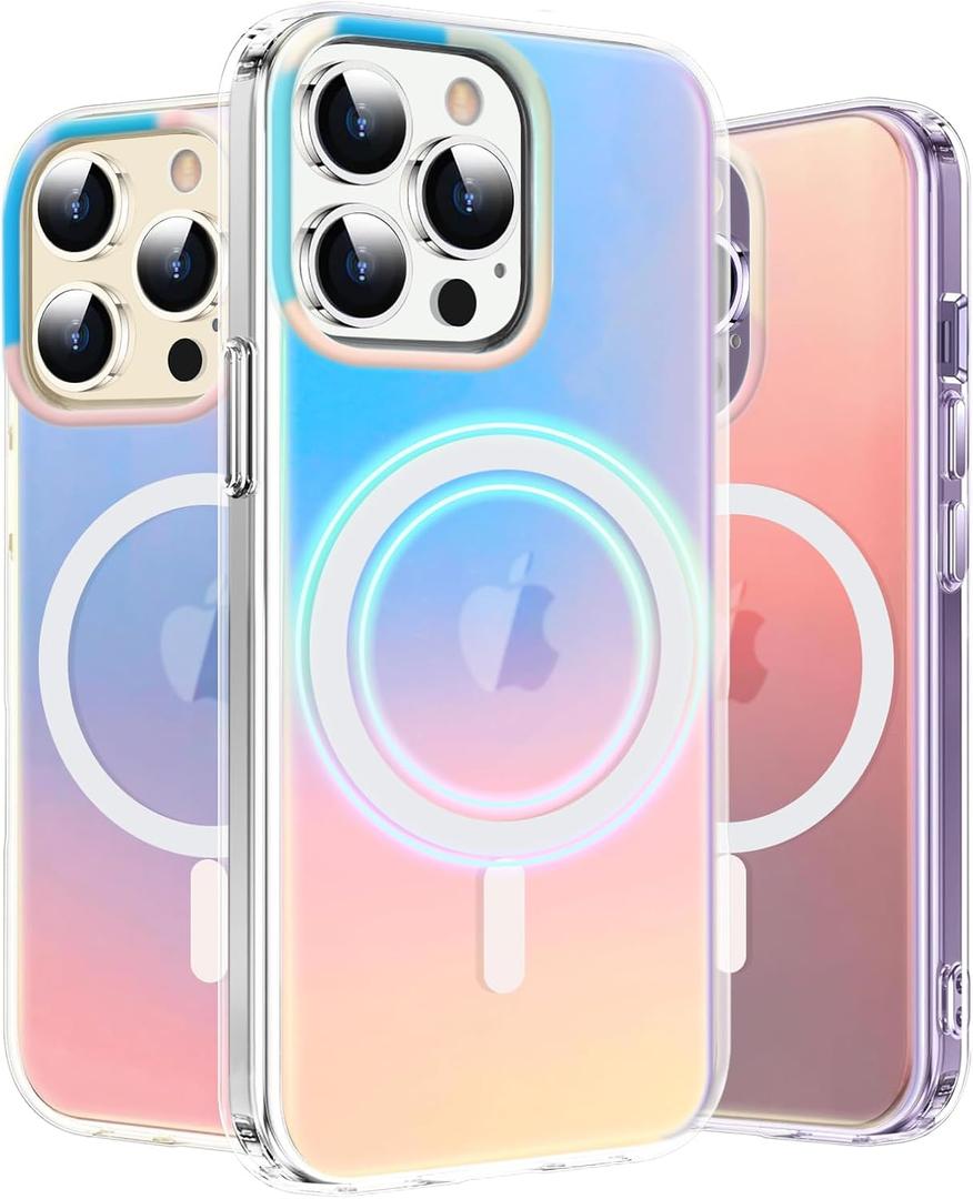 for iPhone 14 Pro Max Case Holographic Iridescent [Compatible with Magsafe] Rainbow Unique Aesthetic Shockproof Phone Cover Girls Women Translucent Protective Case for iPhone 14 Pro Max Cover